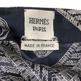 エルメス HERMES 総柄プリーツスカート ネイビー シルク レディース スカート