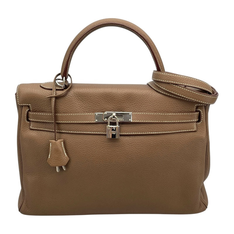 エルメス HERMES ケリー35 内縫い □M刻印 エトゥープ SV金具 トリヨン レディース ショルダーバッグ