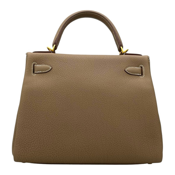 エルメス HERMES ケリー28 内縫い W刻印 エトゥープ マットGD金具 トゴ レディース ショルダーバッグ