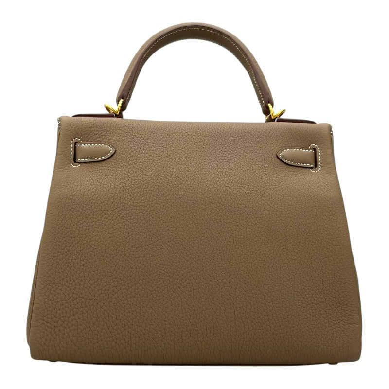エルメス HERMES ケリー28 内縫い W刻印 エトゥープ マットGD金具 トゴ レディース ショルダーバッグ