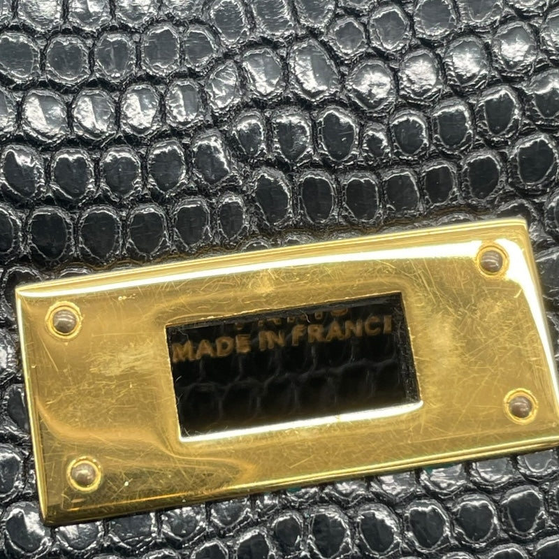 エルメス HERMES ケリー32 外縫い 〇Y刻 ブラック GD金具 リザード レディース ハンドバッグ