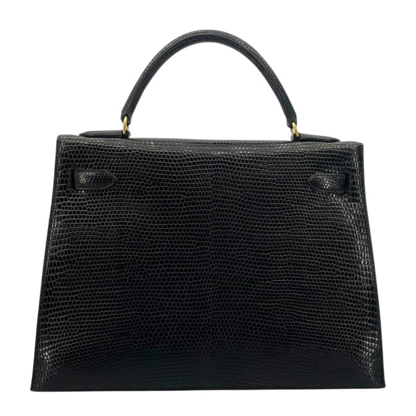 エルメス HERMES ケリー32 外縫い 〇Y刻 ブラック GD金具 リザード レディース ハンドバッグ