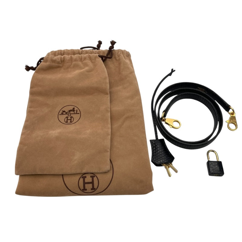 エルメス HERMES ケリー32 外縫い 〇Y刻 ブラック GD金具 リザード レディース ハンドバッグ