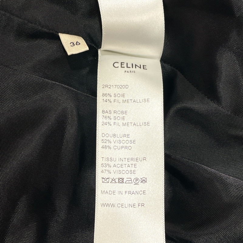 セリーヌ CELINE ドットフリルワンピース 2R217020D ブラック×ゴールド シルク レディース ワンピース