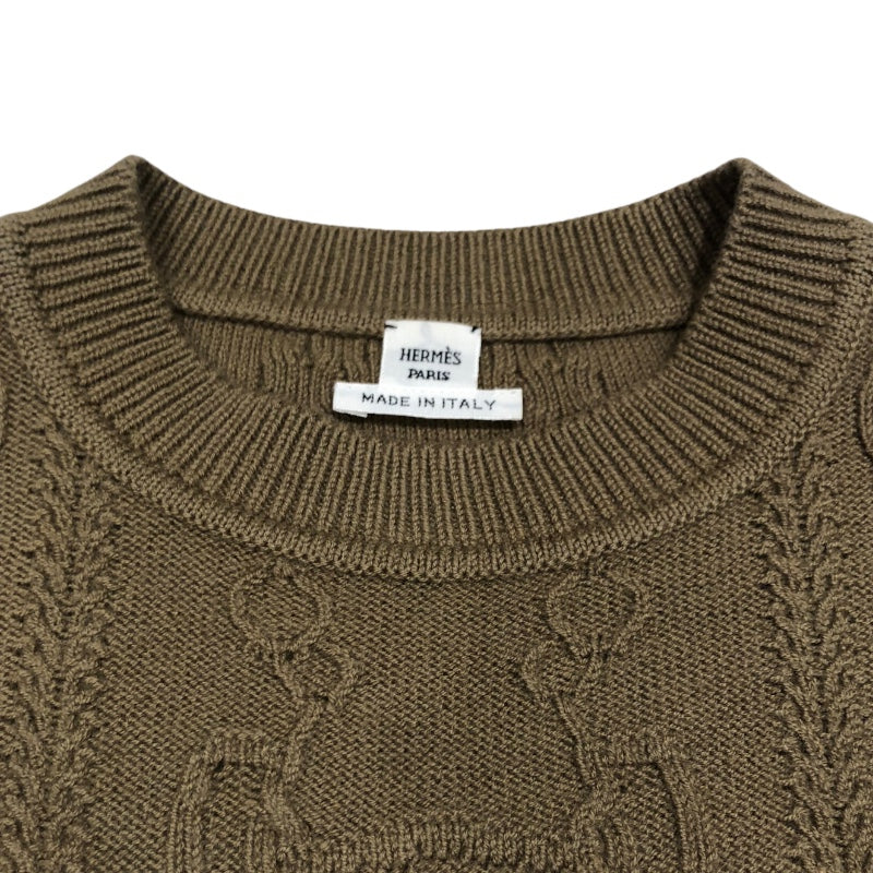 エルメス HERMES パフスリーブ半袖ニットセーター 2H666D6 ブラウン ウール レディース ニット