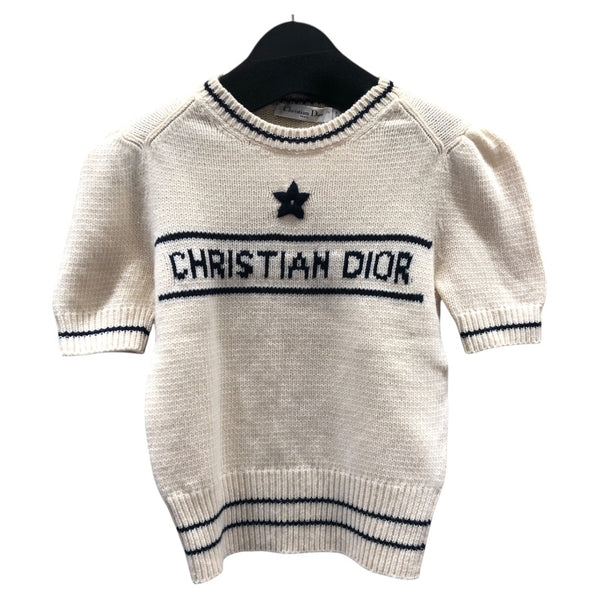 クリスチャン・ディオール Christian Dior カシミア混ロゴ半袖ニットセーター アイボリー ウール レディース セーター