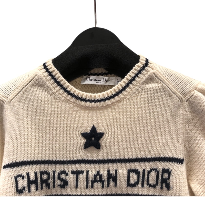 クリスチャン・ディオール Christian Dior カシミア混ロゴ半袖ニットセーター アイボリー ウール レディース セーター