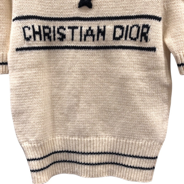 クリスチャン・ディオール Christian Dior カシミア混ロゴ半袖ニットセーター アイボリー ウール レディース セーター