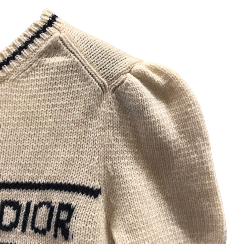 クリスチャン・ディオール Christian Dior カシミア混ロゴ半袖ニットセーター アイボリー ウール レディース セーター