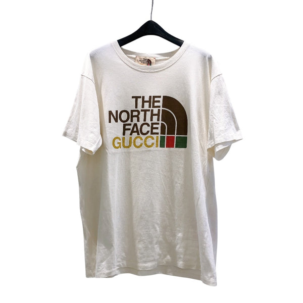 グッチ GUCCI ×THE NORTH FACEロゴ半袖Tシャツ 616036 ホワイト　ブラウン　マルチ コットン メンズ 半袖Ｔシャツ