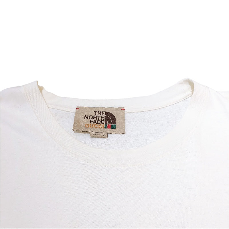 グッチ GUCCI ×THE NORTH FACEロゴ半袖Tシャツ 616036 ホワイト　ブラウン　マルチ コットン メンズ 半袖Ｔシャツ