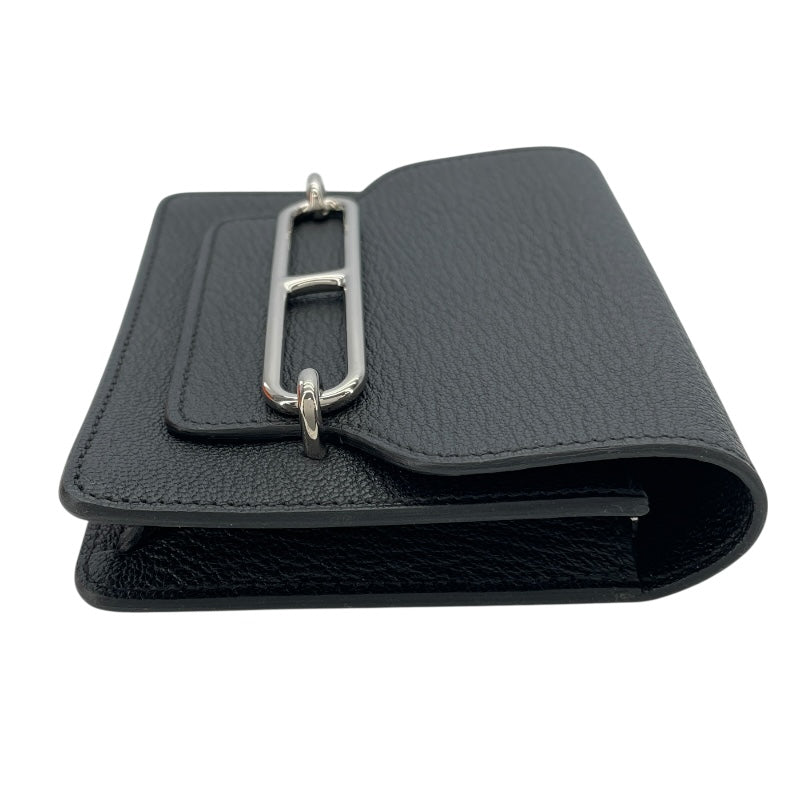 エルメス HERMES ロウリス スリム B刻印 ブラック/SV金具 シェーブル レディース 二つ折り財布