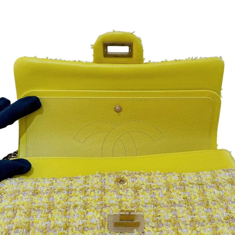 シャネル CHANEL 2.55 ショルダーバッグ25 A37586 イエロー/GD金具 ツイード レディース ショルダーバッグ