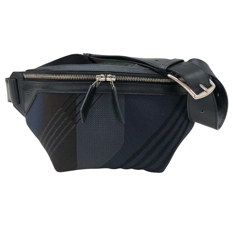 エルメス HERMES シティスライドPM ボディバッグ Z刻 ブラック/ネイビー シルバー金具 トワルダイナモテクニカル キャンバス メンズ ボディバッグ