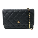 シャネル CHANEL マトラッセチェーン ウォレット A33814 19番台 ブラック ゴールド金具 キャビアスキン レディース ショルダーバッグ