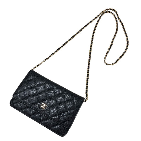シャネル CHANEL マトラッセチェーン ウォレット A33814 19番台 ブラック ゴールド金具 キャビアスキン レディース ショルダーバッグ