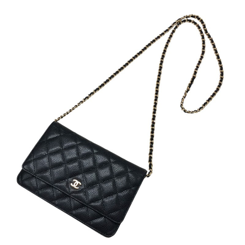 シャネル CHANEL マトラッセチェーン ウォレット A33814 19番台 ブラック ゴールド金具 キャビアスキン レディース ショルダーバッグ