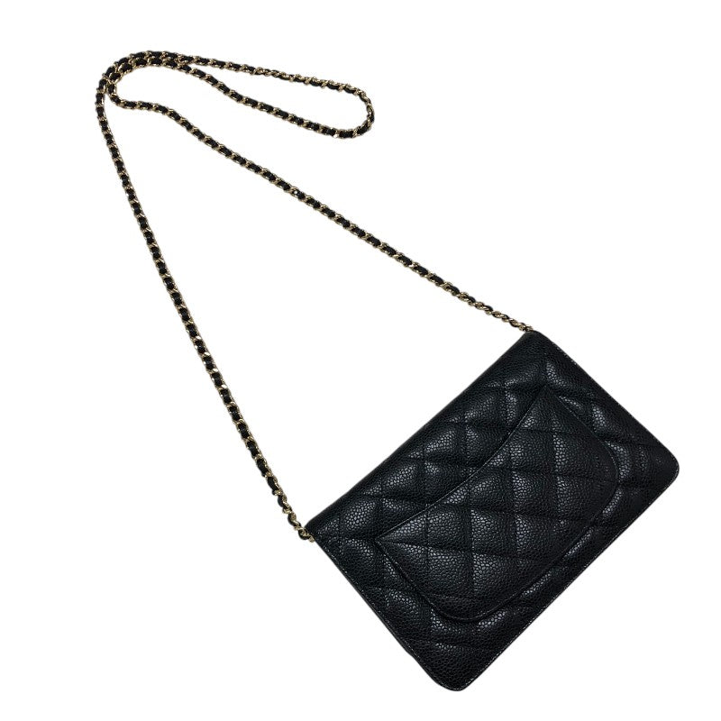 シャネル CHANEL マトラッセチェーン ウォレット A33814 19番台 ブラック ゴールド金具 キャビアスキン レディース ショルダーバッグ