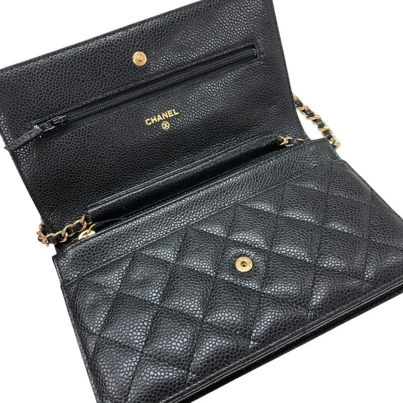 シャネル CHANEL マトラッセチェーン ウォレット A33814 19番台 ブラック ゴールド金具 キャビアスキン レディース ショルダーバッグ