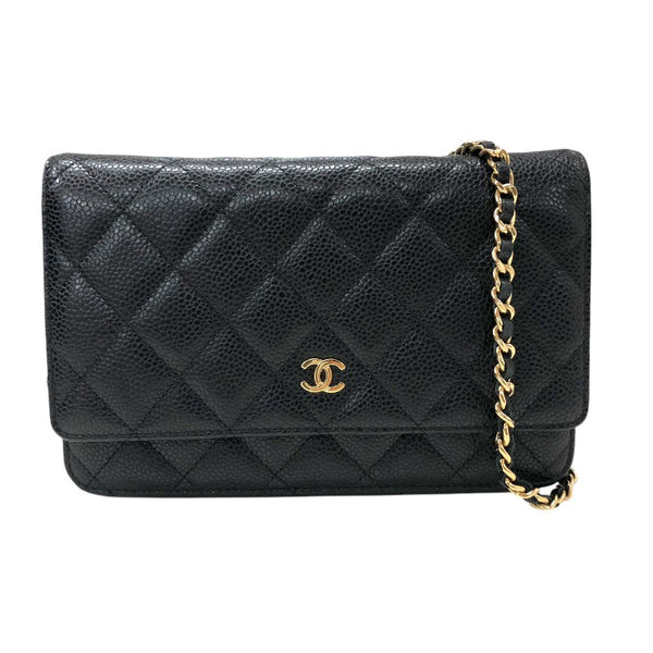 シャネル CHANEL マトラッセチェーン ウォレット A33814 19番台 ブラック ゴールド金具 キャビアスキン レディース ショルダーバッグ