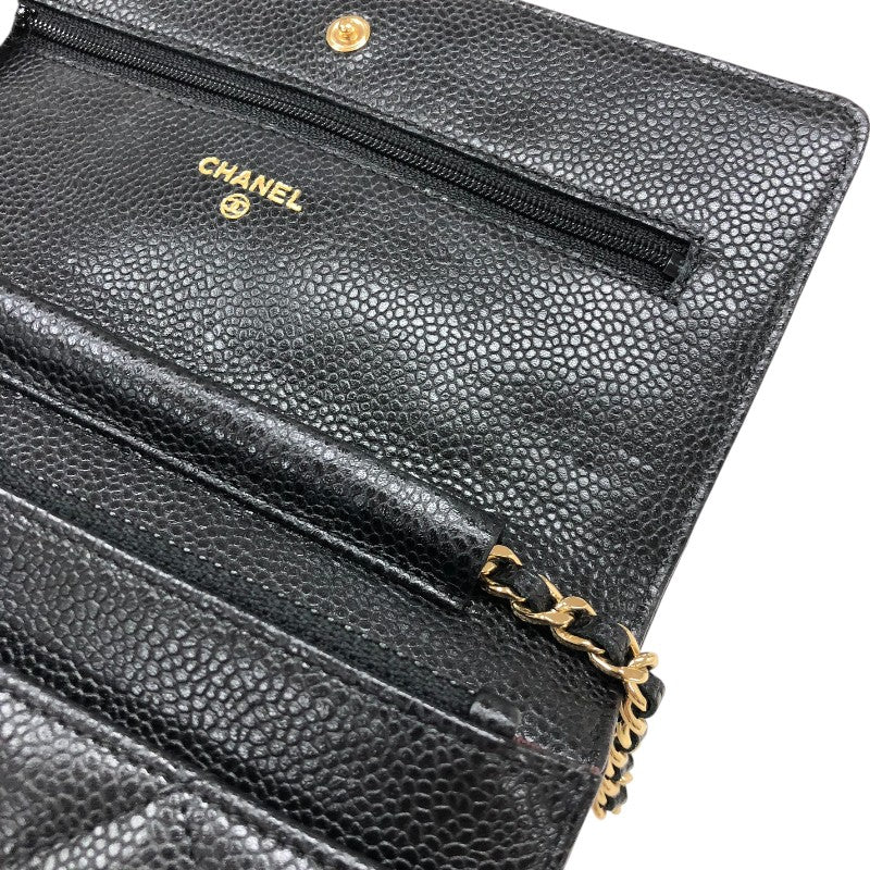 シャネル CHANEL マトラッセチェーン ウォレット A33814 19番台 ブラック ゴールド金具 キャビアスキン レディース ショルダーバッグ
