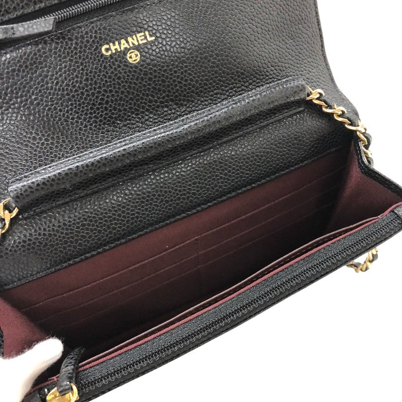 シャネル CHANEL マトラッセチェーン ウォレット A33814 19番台 ブラック ゴールド金具 キャビアスキン レディース ショルダーバッグ