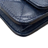 シャネル CHANEL マトラッセチェーン ウォレット A33814 26番台 ネイビー ゴールド金具 キャビアスキン レディース ショルダーバッグ