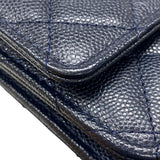 シャネル CHANEL マトラッセチェーン ウォレット A33814 26番台 ネイビー ゴールド金具 キャビアスキン レディース ショルダーバッグ