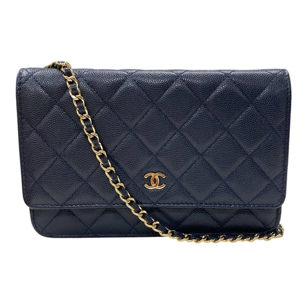 シャネル CHANEL マトラッセチェーン ウォレット A33814 26番台 ネイビー ゴールド金具 キャビアスキン レディース ショルダーバッグ