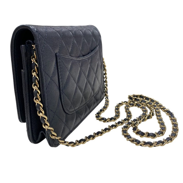シャネル CHANEL マトラッセチェーン ウォレット A33814 26番台 ネイビー ゴールド金具 キャビアスキン レディース ショルダーバッグ