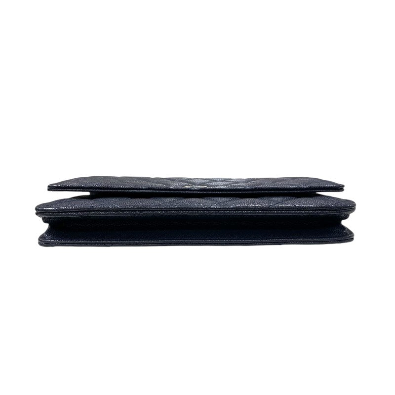 シャネル CHANEL マトラッセチェーン ウォレット A33814 26番台 ネイビー ゴールド金具 キャビアスキン レディース ショルダーバッグ