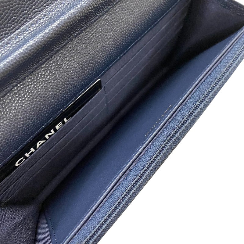 シャネル CHANEL マトラッセチェーン ウォレット A33814 26番台 ネイビー ゴールド金具 キャビアスキン レディース ショルダーバッグ