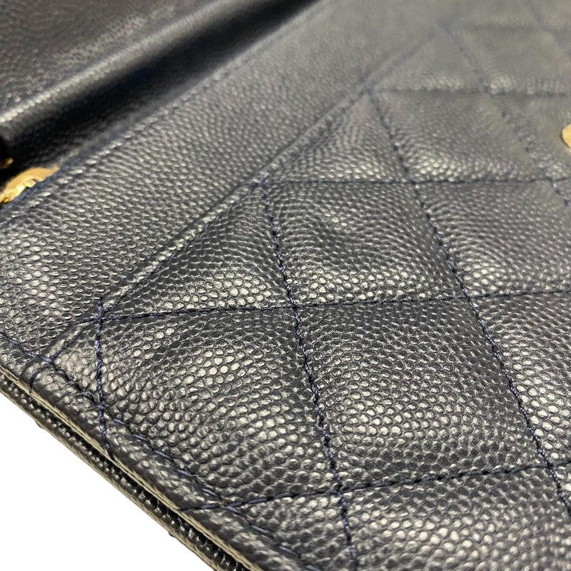 シャネル CHANEL マトラッセチェーン ウォレット A33814 26番台 ネイビー ゴールド金具 キャビアスキン レディース ショルダーバッグ