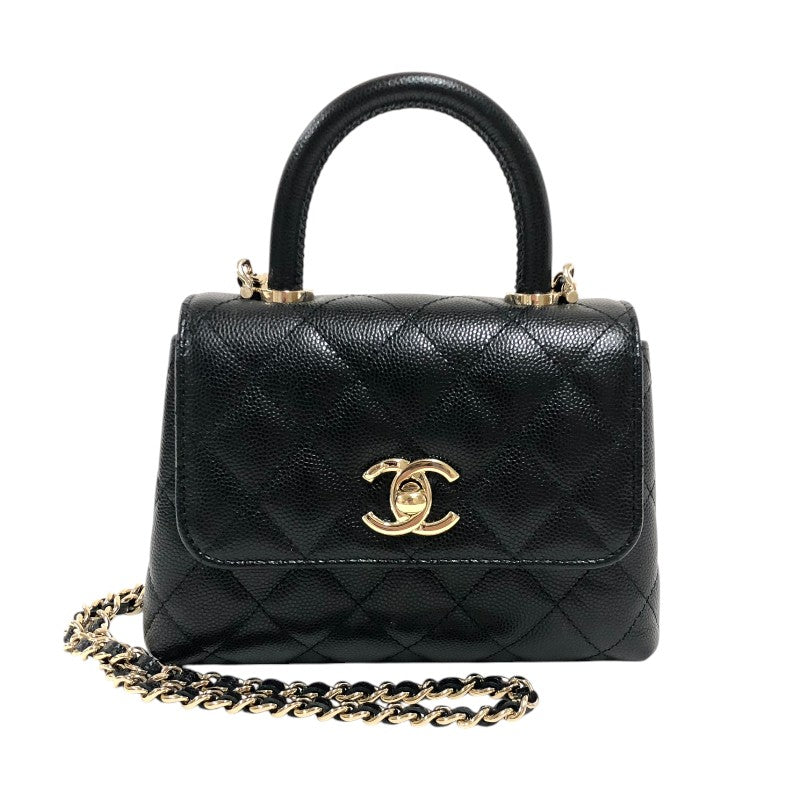 シャネル CHANEL ココハンドル マイクロ AP4245 ブラック ゴールド金具 キャビアスキン レディース ショルダーバッグ
