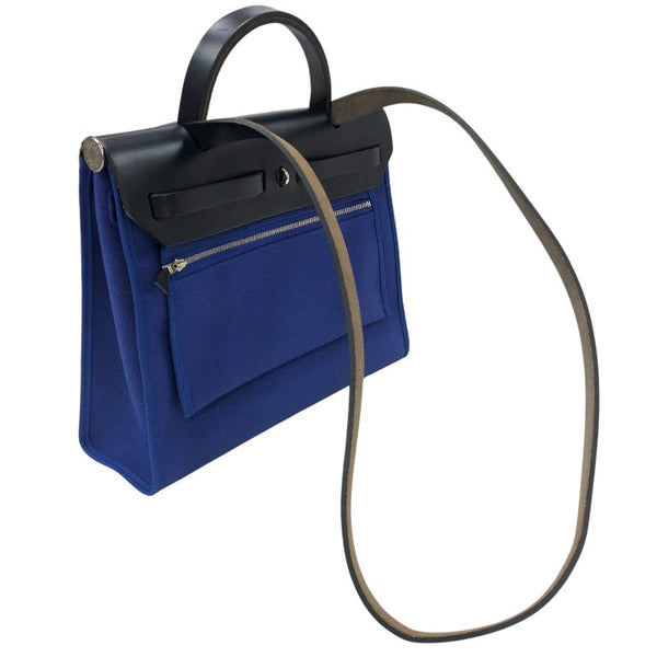 エルメス HERMES エールバッグジップPM D刻 ブルー/ネイビー シルバー金具 トワル・ハンター レディース ハンドバッグ