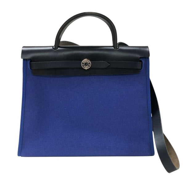 エルメス HERMES エールバッグジップPM D刻 ブルー/ネイビー シルバー金具 トワル・ハンター レディース ハンドバッグ