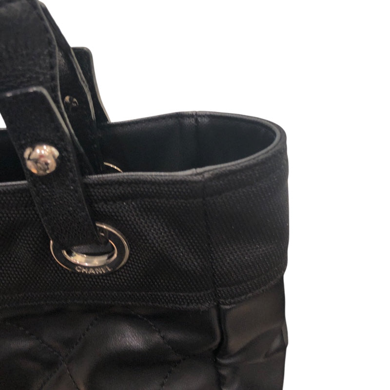 シャネル CHANEL パリビアリッツトートPM A34208 ブラック コーティングキャンバス レディース ハンドバッグ