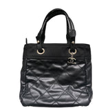 シャネル CHANEL パリビアリッツトートPM A34208 ブラック コーティングキャンバス レディース ハンドバッグ
