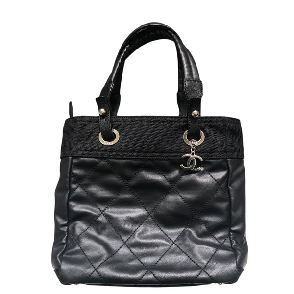 シャネル CHANEL パリビアリッツトートPM A34208 ブラック コーティングキャンバス レディース ハンドバッグ