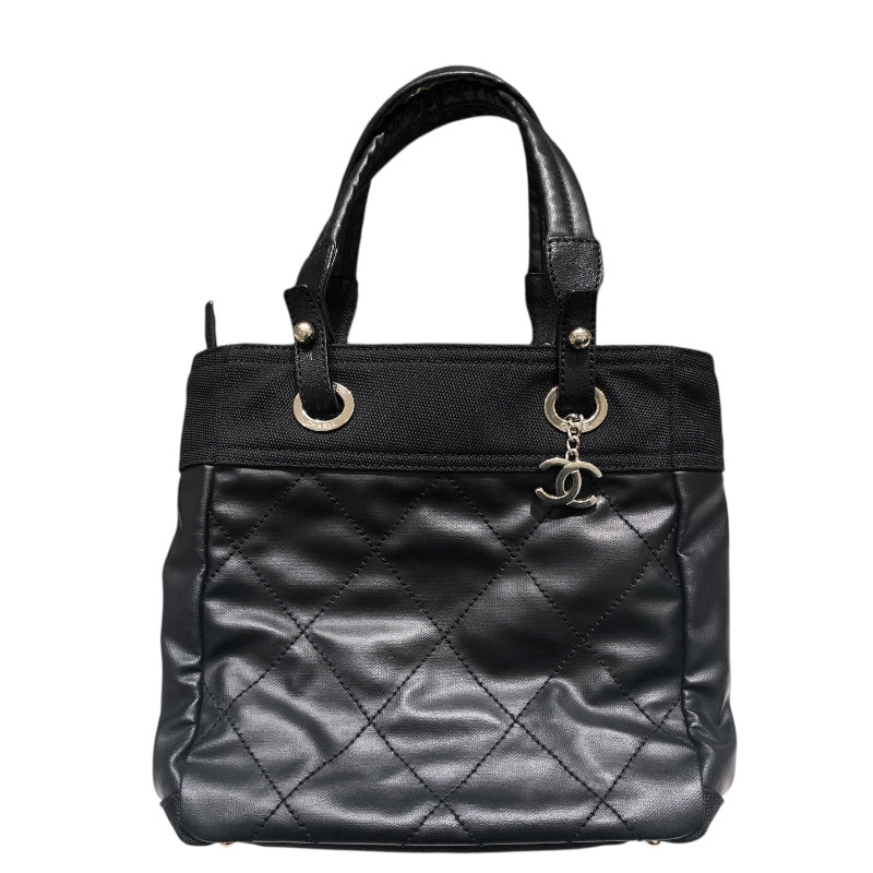 シャネル CHANEL パリビアリッツトートPM A34208 ブラック コーティングキャンバス レディース ハンドバッグ