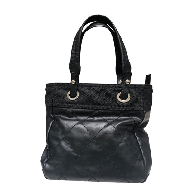 シャネル CHANEL パリビアリッツトートPM A34208 ブラック コーティングキャンバス レディース ハンドバッグ