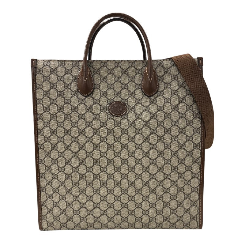 グッチ GUCCI インターロッキングG ミディアム トートバッグ 674155 ベージュ×ブラウン GGスプリームキャンバス/レザー メンズ トートバッグ