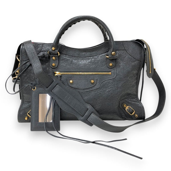 バレンシアガ BALENCIAGA ザ・シティ クラシック 505550 グレー ゴールド金具 レザー レディース ハンドバッグ