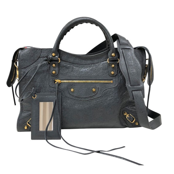 バレンシアガ BALENCIAGA ザ・シティ クラシック 505550 グレー ゴールド金具 レザー レディース ハンドバッグ