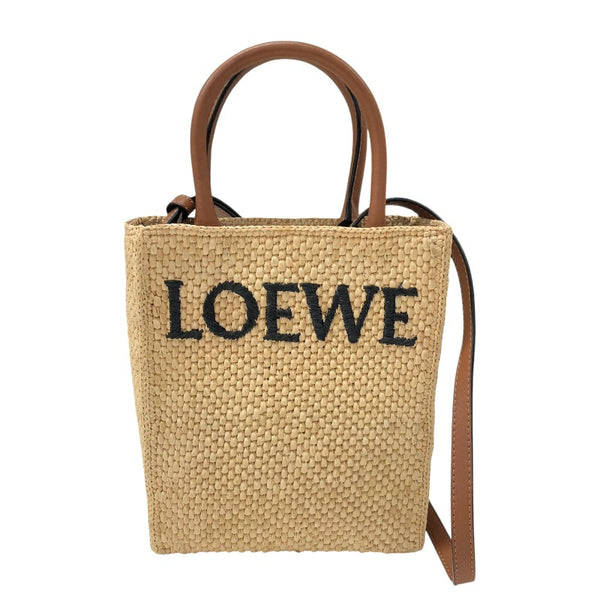 ロエベ LOEWE スタンダード A5 トート A563S30X05 ナチュラル ブラウン ラフィア×カーフスキン レディース ショルダーバッグ