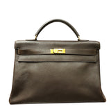 エルメス HERMES ケリー40 内縫い 〇P刻印 ショコラ/ゴールド金具 フィヨルド メンズ ハンドバッグ