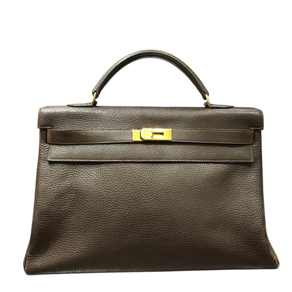 エルメス HERMES ケリー40 内縫い 〇P刻印 ショコラ/ゴールド金具 フィヨルド メンズ ハンドバッグ