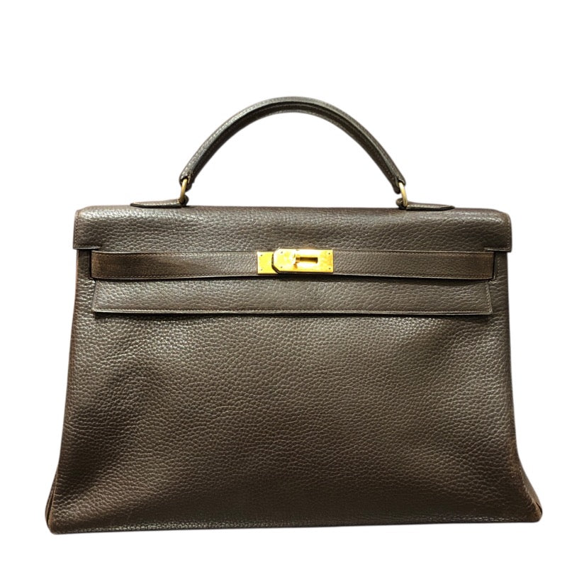 エルメス HERMES ケリー40 内縫い 〇P刻印 ショコラ/ゴールド金具 フィヨルド メンズ ハンドバッグ