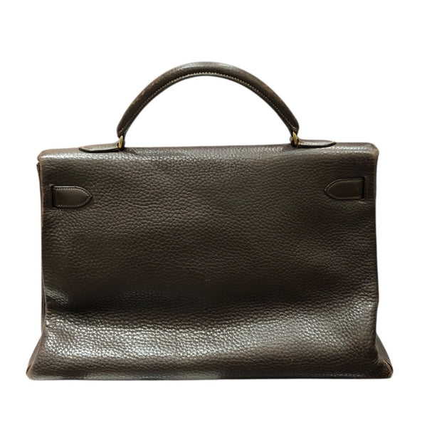 エルメス HERMES ケリー40 内縫い 〇P刻印 ショコラ/ゴールド金具 フィヨルド メンズ ハンドバッグ