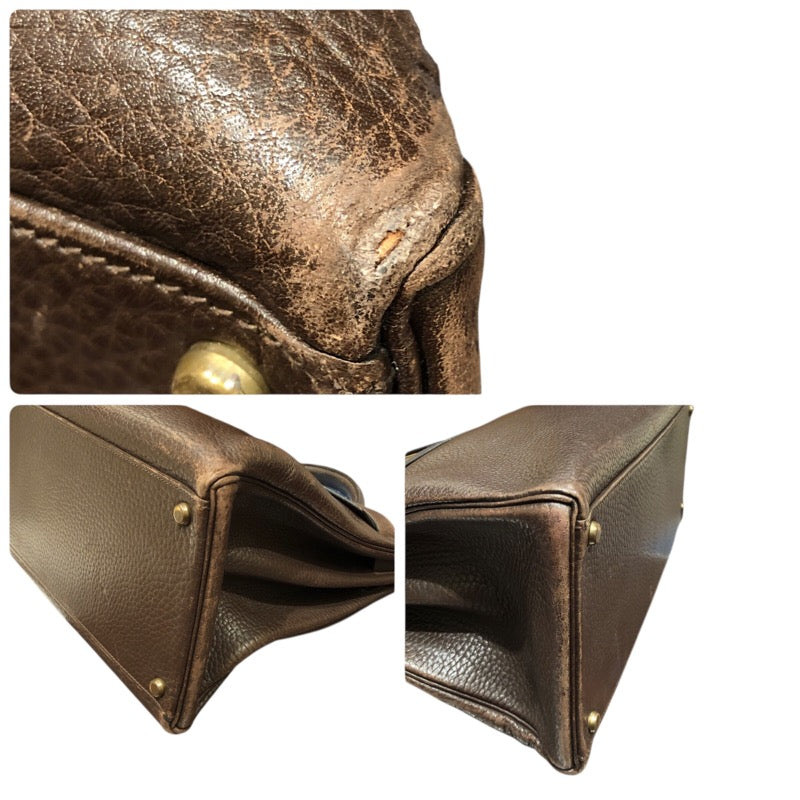 エルメス HERMES ケリー40 内縫い 〇P刻印 ショコラ/ゴールド金具 フィヨルド メンズ ハンドバッグ